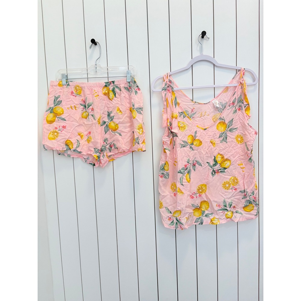 Cottagecore Pajama Set Flora by Flora Nikrooz  W XL Pink Lemon Print Fruitcore